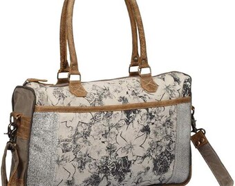 Myra Bag Western Leather & Canvas Shoulder Bag For Women - Upcycled Crossbody Bag, 10"W X 13"H - View #8