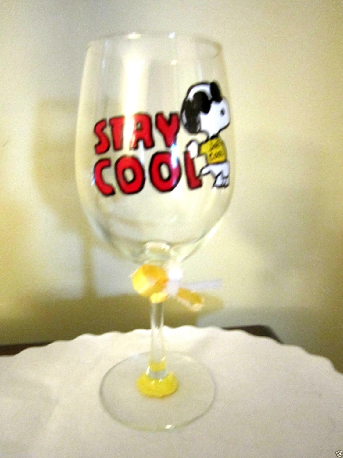 Hand Painted Wine Glass Snoopy Joe Cool 12 oz. Handmade Products Wine