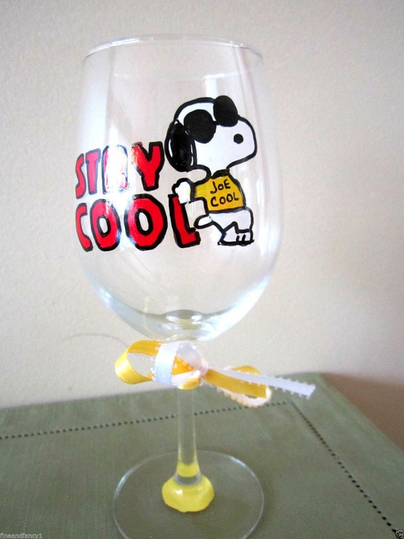 Hand Painted Wine Glass Snoopy Joe Cool 12 oz. Handmade Products Wine