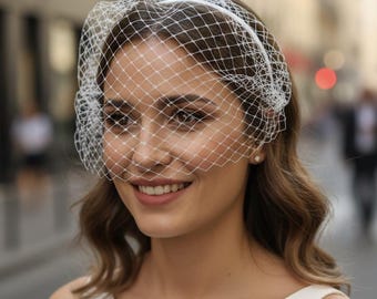 Birdcage Veil in White Netting - Bride Fascinator Headband Accessory for Vintage Wedding