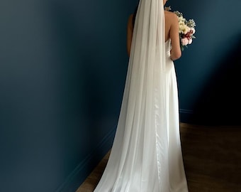 Velo da sposa in seta - Lungo accessorio da sposa bianco in chiffon di seta
