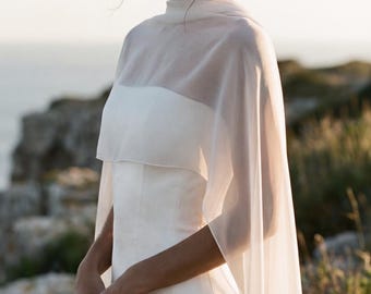 Bridal Silk Shawl / Sheer Ivory White Wedding Cape Scarf / Bride Coverup