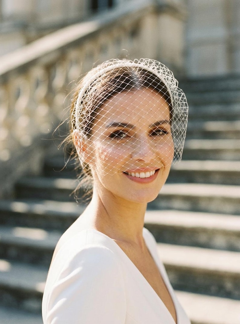 Birdcage Veil Headband Wedding Fascinator Short Bridal Netting Veil Civil Ceremony Courthouse