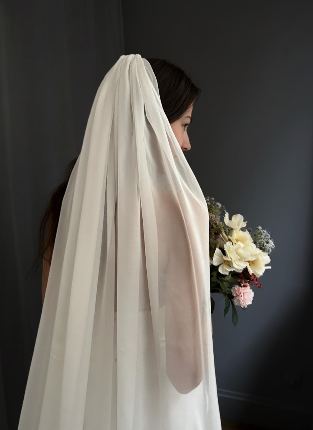 Silk Wedding Veil / Long Ivory Chiffon Bridal Veil - Etsy display picture 1
