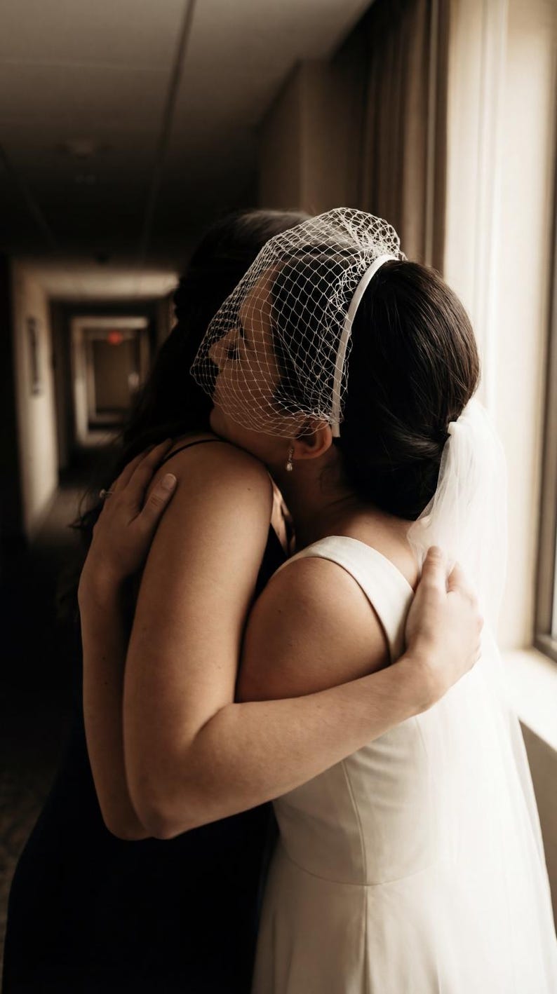 Birdcage Veil in White Mesh Netting - Bride Fascinator Headband Accessory for Civil Ceremony Wedding