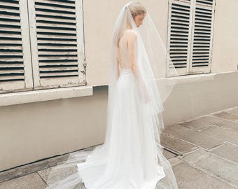 Velo da sposa trasparente con fard, fatto a mano in stile parigino, lungo 3,5 m