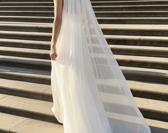 Voile de mariée en mousseline de soie – Long voile blanc ivoire