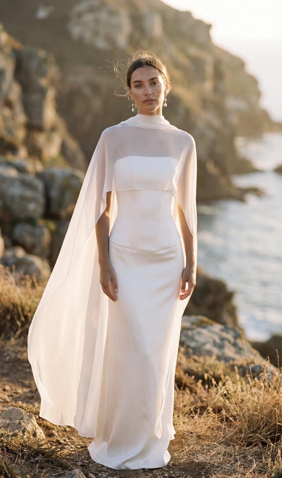ivory shawl for wedding dress Bridal Silk / Long Sheer White Cape Scarf / Bride Coverup kyle shahida store