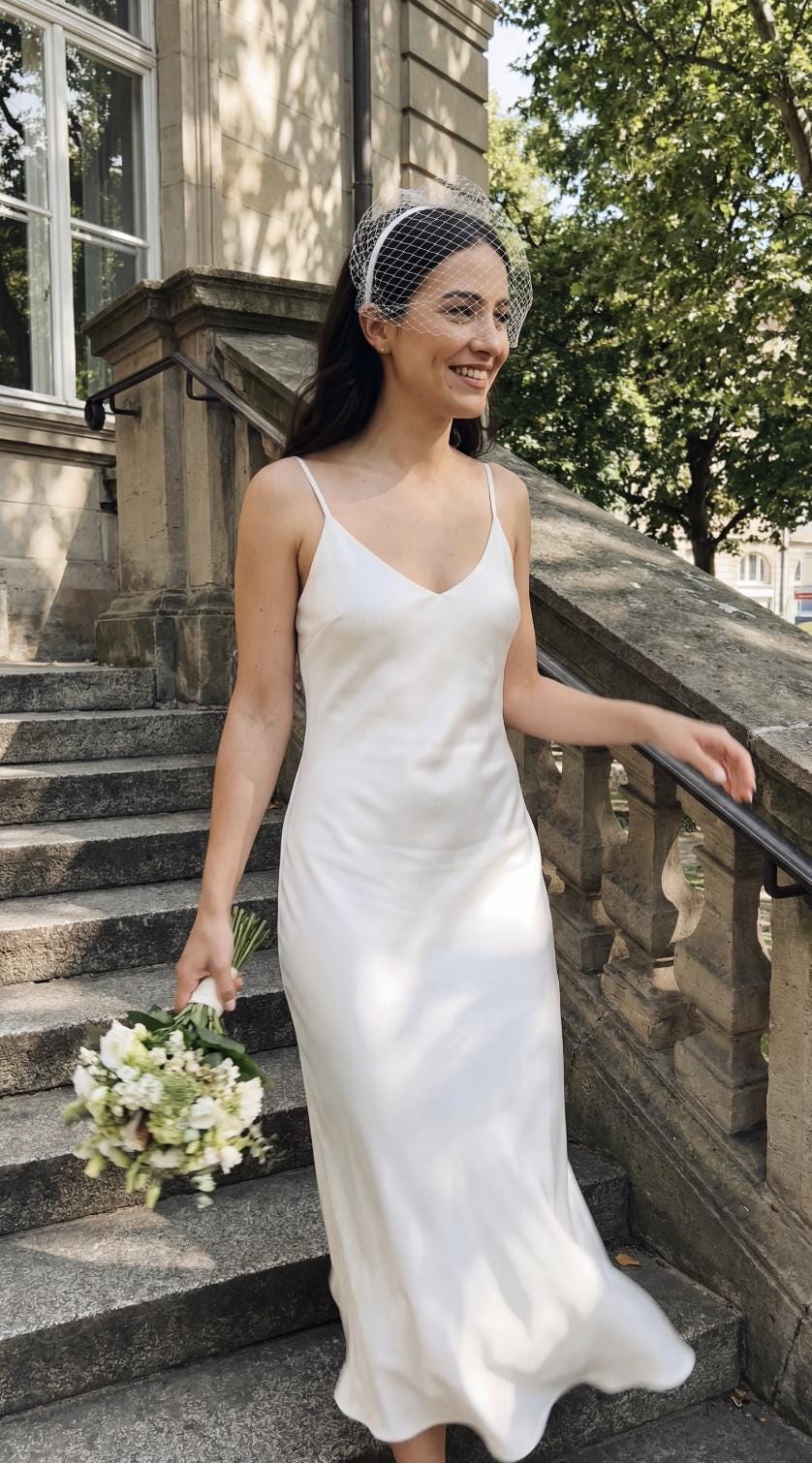 Voilette de mariée blanche sur serre-tête style bibi rétro