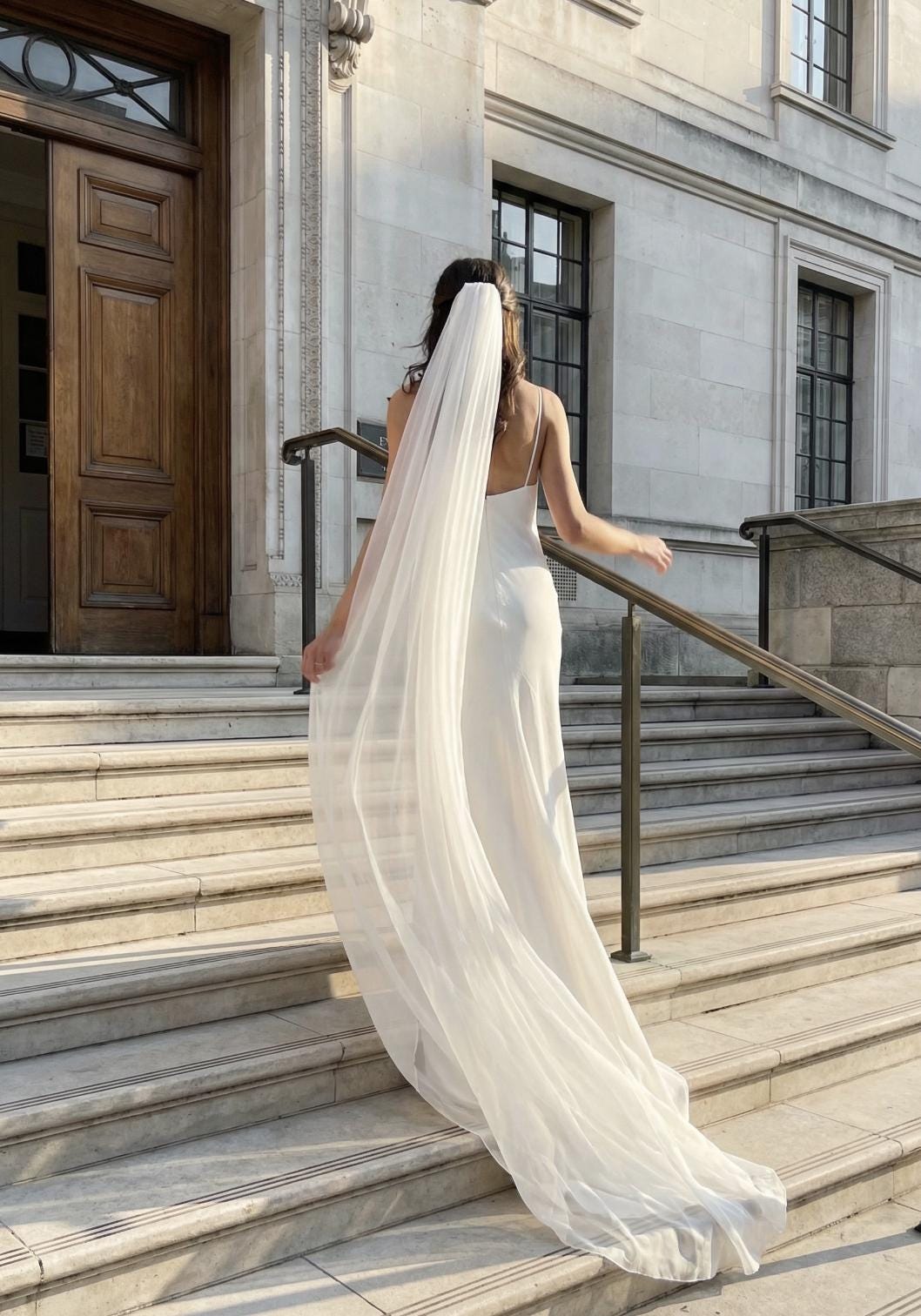 Silk Wedding Veil / Long Ivory Chiffon Bridal Veil - Etsy display picture 2