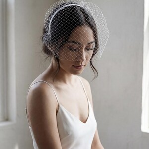 Birdcage Veil in White Mesh Netting - Bride Fascinator Headband Accessory for Civil Ceremony Wedding