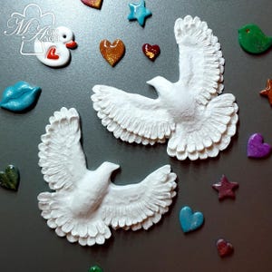 Handmade Turtle Doves magnet Christmas Decoration on fridge polymer clay. Unique Big white 3D Gift Turtle Doves inspired by &quot;Home Alone&quot;
