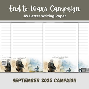 Printable JW Stationery – “An End to Wars” Campaign Sept 2025 – 6 Different Designs – Jw Letterhead – A4 & US Letter – JW Letter Writing