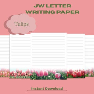 Papel para cartas TJ Tulipanes - Papelería imprimible para notas de aliento / Plantilla para ministerio / Membrete TJ / Descarga instantánea
