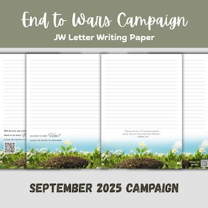Printable JW Stationery – “An End to Wars” Campaign Sept 2025 – 6 Different Designs – A4 & US Letter – JW Letter Writing
