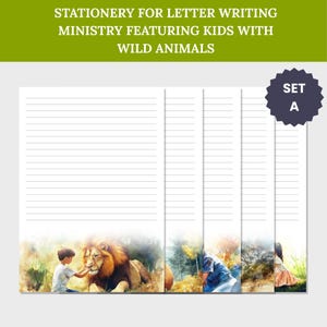 Papel para escrever cartas JW para imprimir – Paraíso das crianças com animais - Conjunto A - Papel de carta para papelaria A4 e presentes JW com letras dos EUA