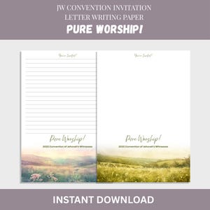 5 Designs - Pure Worship 2025 JW Convention Printable – Letter Writing Paper – You’re Invited Stationery | Lined & Unlined