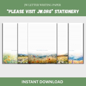 8 Designs Stationery - JW Printable Letter Writing Paper – Please Visit jw.org Ministry Paper – Wildflowers - Instant Download