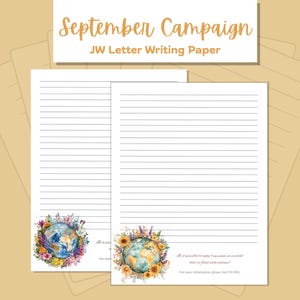Campaña de los Testigos de Jehová / Juego de papel para escribir cartas de los Testigos de Jehová – Diseños florales de globo / Imprimible de la campaña de septiembre de 2025 / PDF en tamaño A4 y carta (EE. UU.) / Papelería