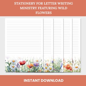 JW Printable Stationery – Wildflower Letter Writing Paper – A4 and US Letter – Lined & Unlined – Ministry Paper – Instant Download