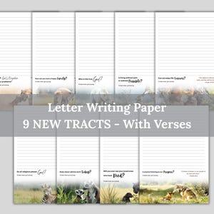 JW Letter Writing Paper — 9 New Tracts Design with Bible Verse — Printable Stationery — A4 & US Letter Lined and Unlined