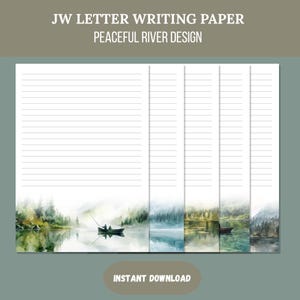 JW Letter Writing Paper – Peaceful River Printable Stationery Set – A4 & US Letter – Lined and Unlined  – Instant Download