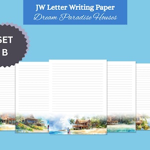 Tropical Houses Letter Writing Paper – Dream Paradise Houses – Set B – JW Letter Writing Paper – Lined & Unlined – A4 and US Letter