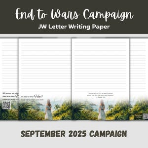 Printable JW Stationery – “An End to Wars” Campaign Sept 2025 – 6 Different Peaceful Designs – A4 & US Letter – JW Letter Writing