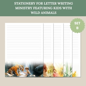 Papel para escrever cartas JW para impressão – Paraíso para crianças com animais – Conjunto B – Escrita de cartas JW – Com e sem linhas – A4 e carta dos EUA