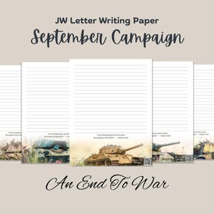 Carta da lettere JW stampabile – Fine delle guerre – Campagna settembre 2025 – Salmo 46:9 – Uccelli che nidificano su carri armati abbandonati
