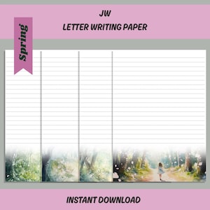 Papel para escribir cartas JW - Diseño primaveral - Papelería imprimible - 4 diseños florales - Tamaños A4 y carta (EE. UU.) - PDF con y sin rayas