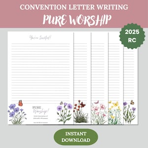 Imprimible para la Convención de los TJ de Adoración Pura 2025: Papel para cartas con flores silvestres - Papelería "Estás Invitado" / Versiones rayadas y lisas