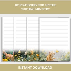 JW Letter Writing Paper –Cat and butterfly Theme | Printable Stationery for Jehovah’s Witnesses | A4 and US Letter | Lined & Unlined PDF