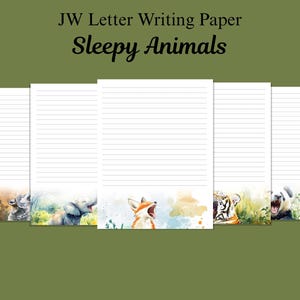 Papel para cartas de los Testigos de Jehová - Papel para el ministerio - Membrete de los Testigos de Jehová - Diseños de animales soñolientos - PDF imprimible - 5 diseños de descarga instantánea