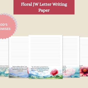 Papel para Cartas TJ - Papelaria Imprimível Promessas de Deus | 5 Designs de Versículos Bíblicos Florais | A4 e Carta EUA | Download Digital