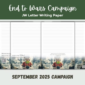 Printable JW Stationery – “An End to Wars” Campaign Sept 2025 – 6 Different Designs  – A4 & US Letter – JW Letter Writing