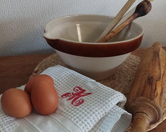 large mixing terrine, vintage tian, stoneware salad bowl, antique French crockery, Rustic Provençal bowl, Rustic pottery, terrine