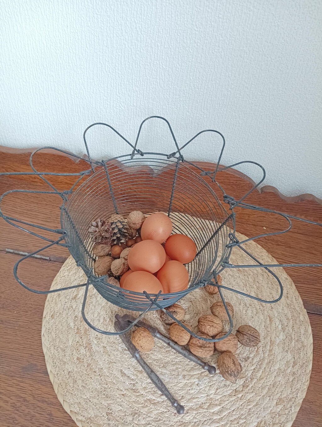 Cesto Portauova In Metallo, Diametro 25 Cm, Altezza Regolabile 18-32 Cm, Contenitore Per Uova Da Cucina, Grigio
