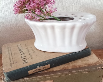 Vintage French Flower Frog – White Porcelain Floral Holder – Antique Home Decor - White Porcelain Flower Vase - Cottage Core Decor
