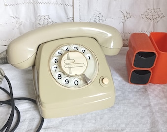 Vintage 1971 Electra Rotary Desk Phone - Beige & Gold, Made in