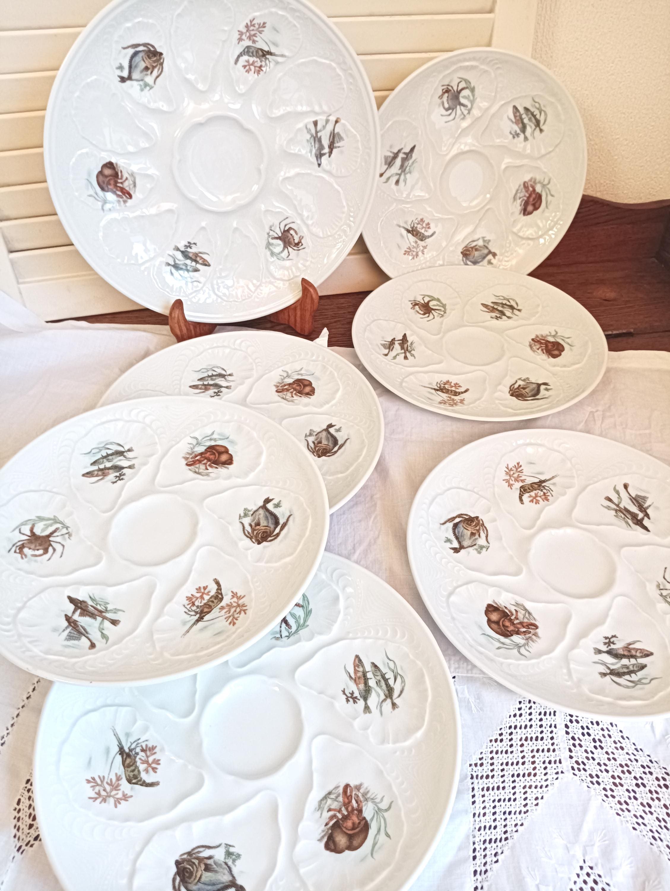 Lot De 2 Assiettes à Huîtres Henriot Quimper - Thème Botanique, Céramique, N°3