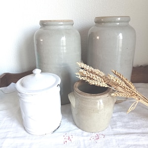 大型アンティーク フランス製 グレーコンフィポット、アンティーク サーディンポット 高さ30cm、アンティーク 釉薬仕上げポット、フランス製ストーンウェアポット、ファームハウス装飾