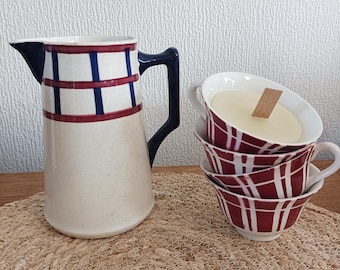 Creil and Montereau collection jug, antique French pitcher signed HBCM, Antique French kitchen decor, Basque decor earthenware piece