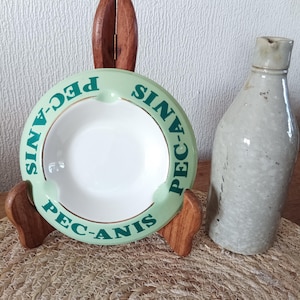 Vintage Green Ceramic Ashtray – 1960s Pec Anis Advertising – Moulin des Loups France - PecAnis advertising ceramic ashtray collection