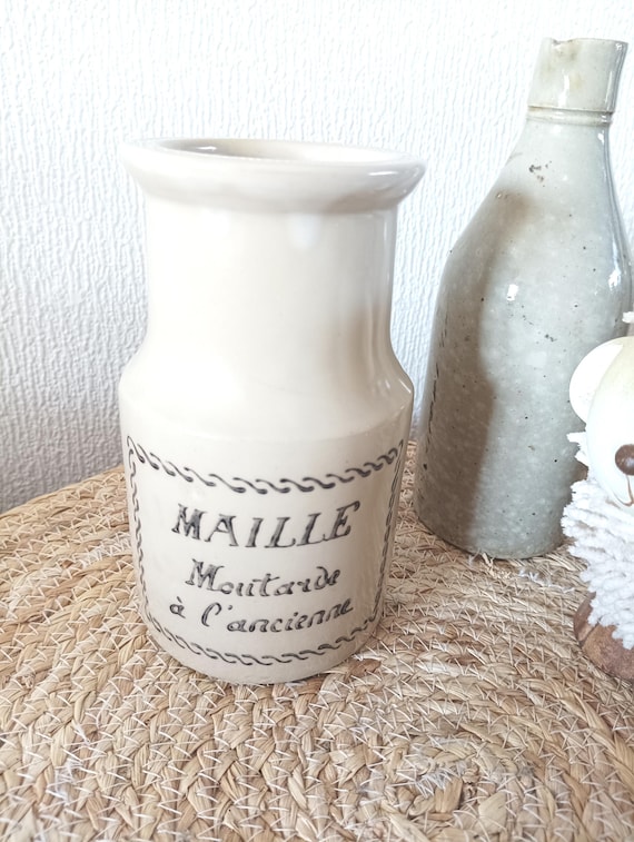 vintage french stoneware mustard jar, Maille moutarde à l’ancienne, antique crock pot, moutardier de Dijon, rustic french kitchen decor