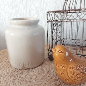 Ancien pot en grès LAB Lagny, jarre à moutarde française vintage, céramique à condiment et bouchon de liège, pot à confit ancien français
