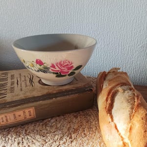 Antique blue and white cafe au lait bowl, antique French bowl, French ceramic bowl, vintage bowl unsigned, rustic French kitchen patina