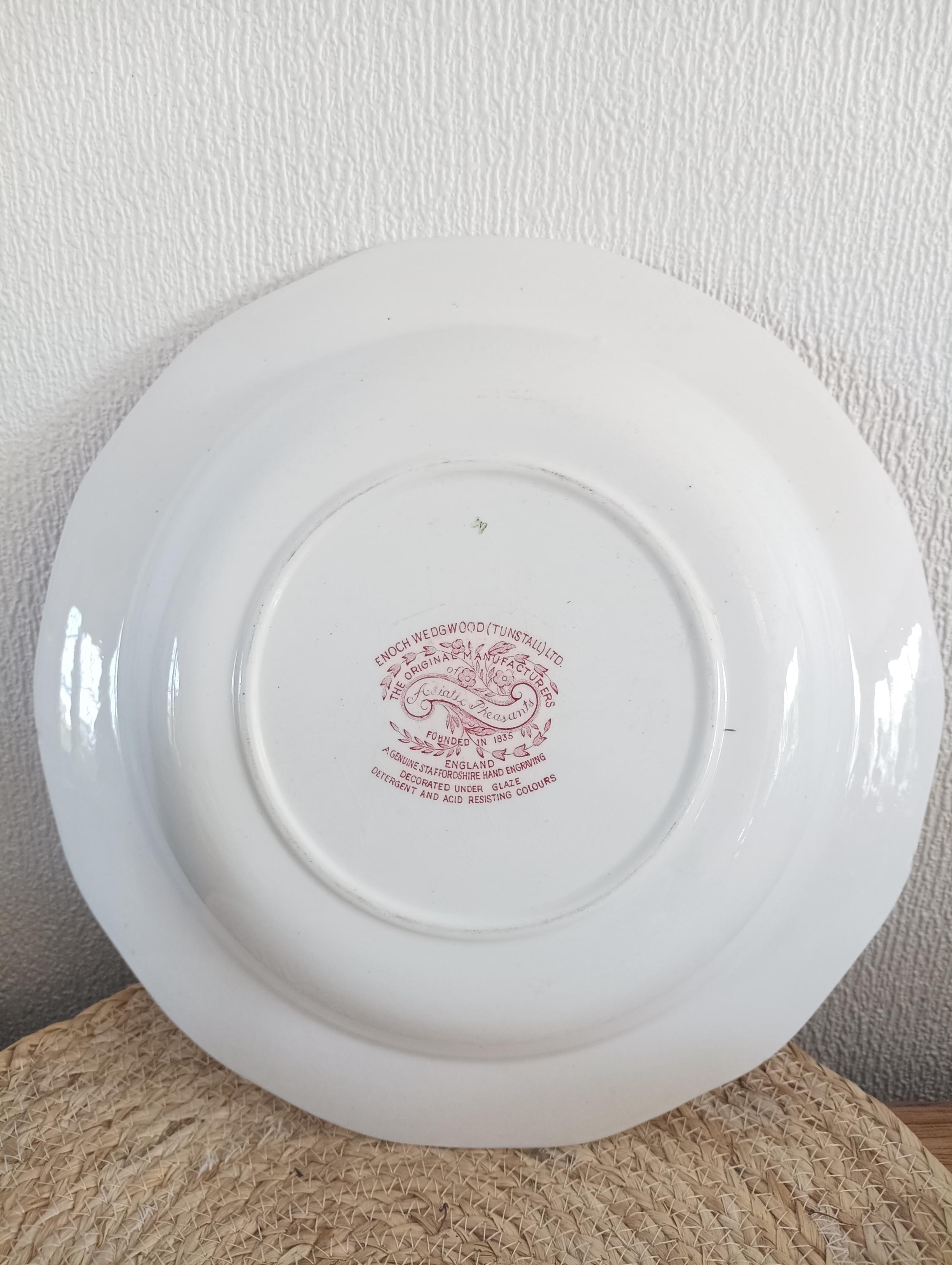 6 Assiettes Creuses Wedgwood Rose - Modèle Asiatic Pheasants - Faïence Anglaise 1920-1949