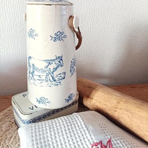 Antique St Uze milk jug | Antique steel clay | Blue glazed stoneware | Cow decor | French ceramics | Vintage rustic decor