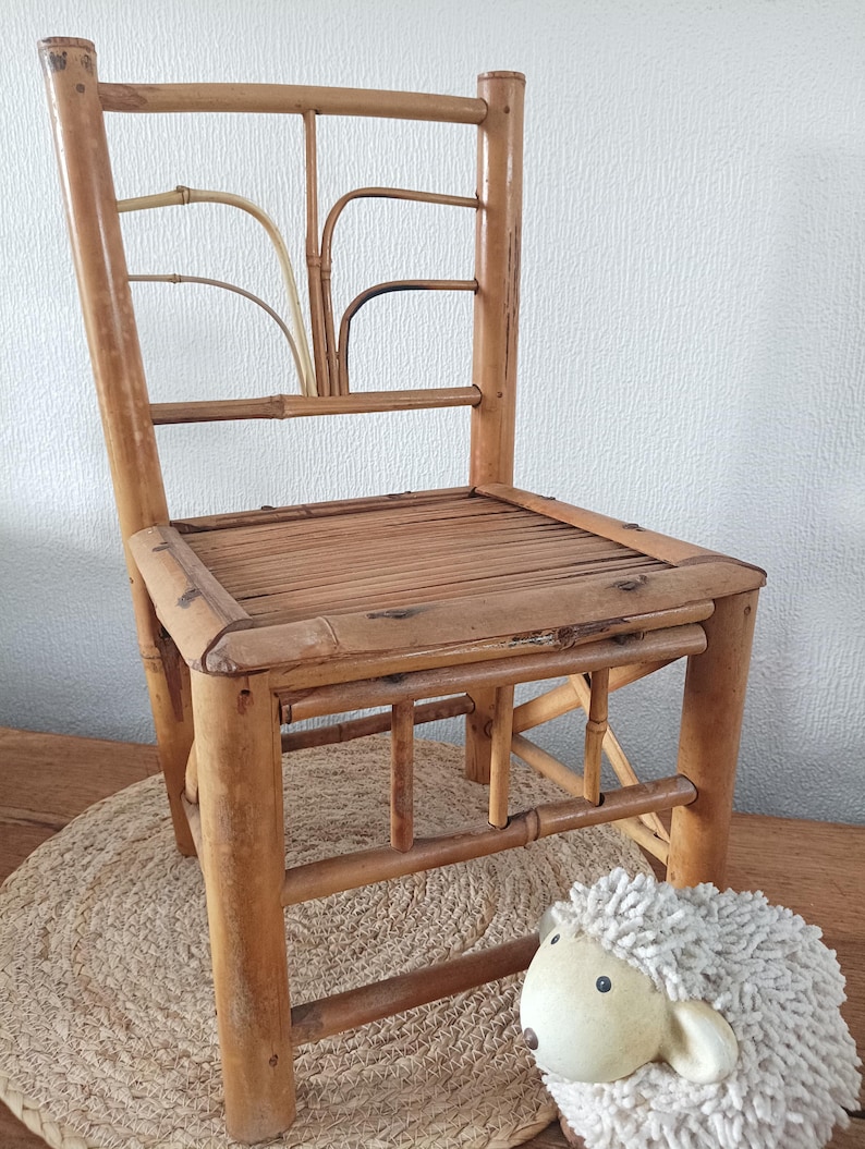Small Rustic Chair Vintage Child's Chair in Wood and Bamboo – Small Rustic Chair for Kids ...